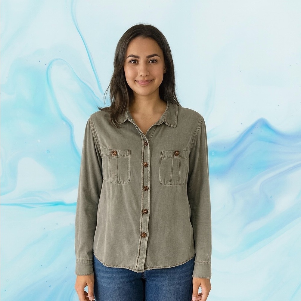Army green, soft Rayon Garment with Button Detail